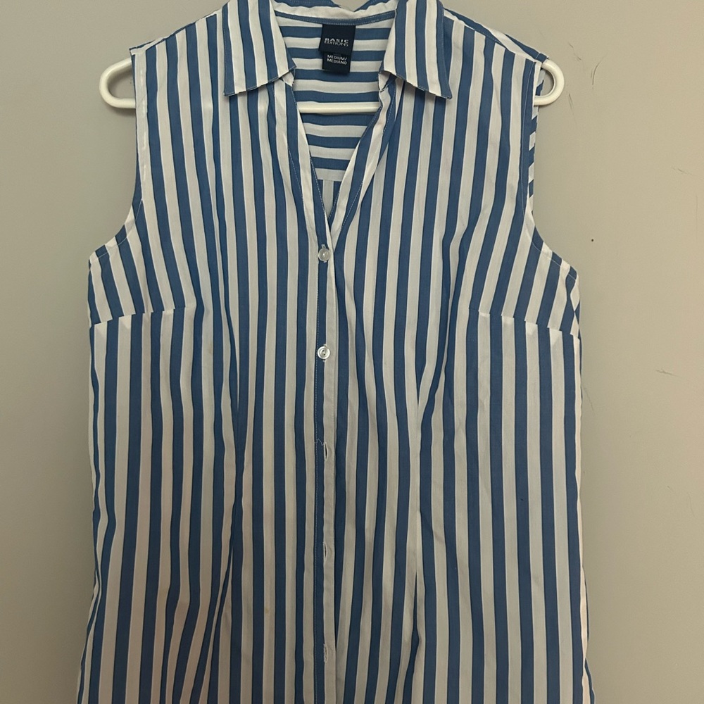 Navy white striped sleeveless blouse